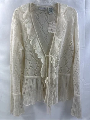 Vintage WHITE STAG Delicate IvoryCrochet Knit Open Cardigan Women's Large 12/14 - Image 1 of 4