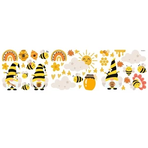 Honey Bumble Bee Gnome Window Clings Glass Wall Stickers Decals Decor for Spring - Picture 1 of 6