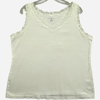 Camiseta sin mangas vintage Y2K Karen Scott con ribete de encaje para mujer XL blanca sin mangas romántica Foto 1 de 4