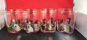 Vintage Set Of 4 Culver Cats Made In USA Old Fashioned Hi Ball Glasses 22K Gold - Picture 1 of 7