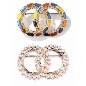 New Pearl Colorful Enamel Double Circle Brooch Coat Scarf Pin Luxury JewelrY-YU - Picture 1 of 14