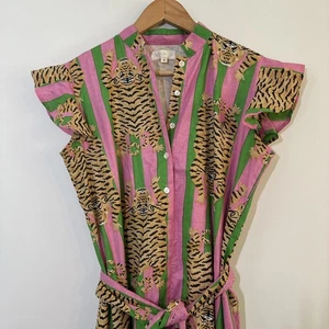 Darlington Isle Lola Tiger BlockPrint Stripe Dress Size S Pink Green - Picture 1 of 9