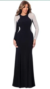 Xscape Georgia Illusion Long Sleeve Black Gown Dress Women’s Size 10 Elegant - Picture 1 of 9