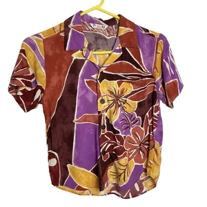 Jams World Lil' People Hawaiian Camp Shirt Bous S  Purple Gold Maroon Button Up - Picture 1 of 7