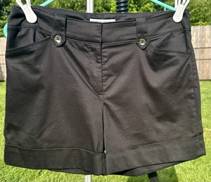 White House Black Market Cuffed Shorts Women's Size 8 Black Sheen Dressy Stretch - Picture 1 of 10