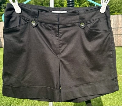 White House Black Market Cuffed Shorts Women's Size 8 Black Sheen Dressy Stretch - Image 1 of 4