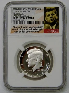 2014 P - Silber PP Kennedy Half Dollar High Relief - NGC PF 70 UC ER - Bild 1 von 2