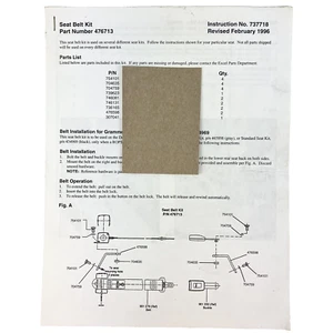 Hustler 476713 Seat Belt Kit Assembly Instructions Manual Vintage 1996 - Picture 1 of 1