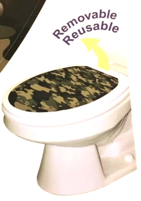 Camouflage Toilet Seat Decal Tattoo Hunter Applique Camo Cling 12”x15” Elongated - Image 1 of 4