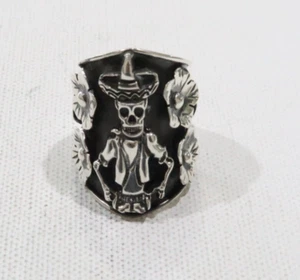 Sterling großer Cowboy Skelett Blumen Mexico verstellbar Biker Ring Gr. 6,75 925 - Bild 1 von 10