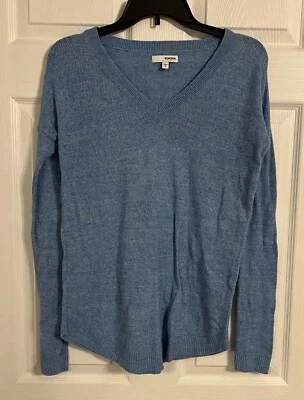 Blusa de malha Sonoma feminina pequena manga longa azul sólida gola V - Imagem 1 de 4