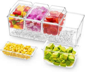 Condiment Caddy with 5 Containers (2.5 Cup) and Serving Tray Platter - Picture 1 of 12