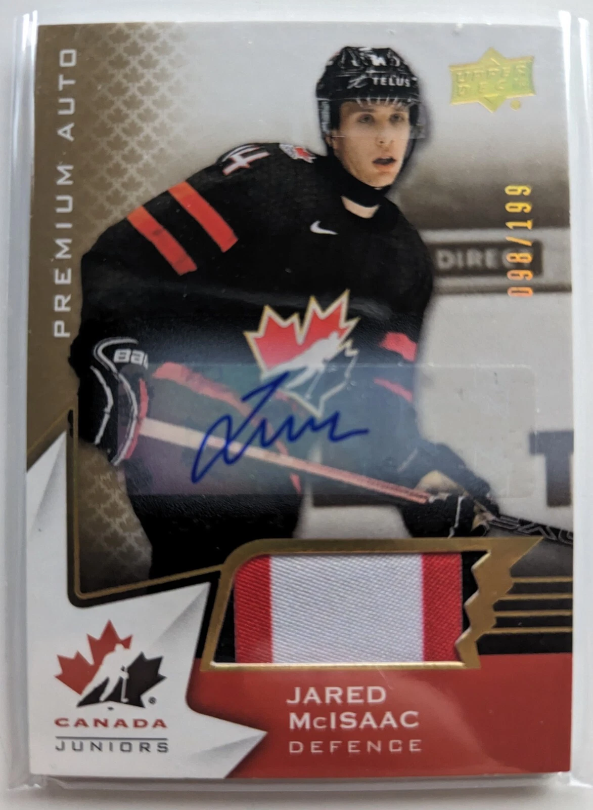 2020 UD TEAM CANADA JUNIORS PATCH AUTO #98/199 JARED MCISAAC