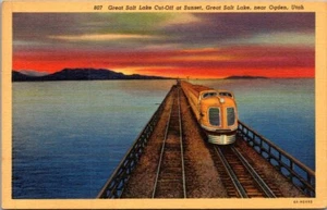 TREN on Great Salt Lake Cutoff SUSNET Odgen, Utah UT lino ferrocarril postal - Imagen 1 de 2