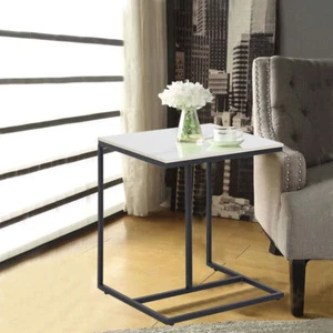 Premium Marble C Shaped End Table Sofa Side Snack Table Coffee Tray Living Room - Picture 1 of 11
