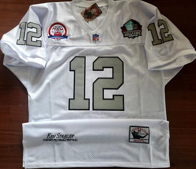 NEW! RARE! Oakland Raiders #12 C Ken Stabler Stitched Dual Patch Jersey White LA - Image 1 of 4