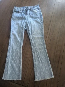 RSQ Flared Leg Jeans Girls Size 8 Blue Butterfly Print Mid Rise Frayed Hem - Picture 1 of 3