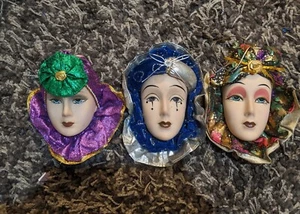 Set Of 3 Porcelain Jester Wall Decors - Picture 1 of 4