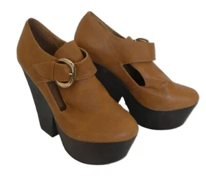Love Label 1970's/70's style tan leather wood platform shoes UK6/EU39 VGC - Picture 1 of 6