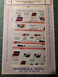 MICROSCALE DECALS, HO SCALE, 87-674 BURLINGTON NORTHERN 48' TRAILERS AMERICAL... - Picture 1 of 3