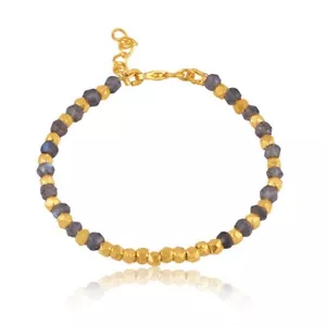 Natural Labradorite Beaded Bracelet 18K Gold Plated Sterling Silver Gift Jewelry - Picture 1 of 10