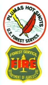 FOREST FIRE FIGHTER PLUMAS HOT SHOTS US FOREST SERVICE FIREFIGHTER 2-PATCH SET - Picture 1 of 12