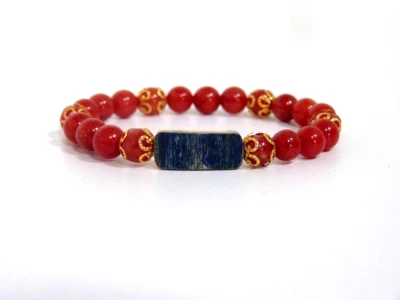 Armband Blau Mammutrinde, Bambuskoralle von Y.S CRÉATIONS - Bild 1 von 3