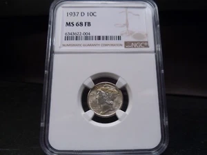 1937-D MS68FB (Full Bands) Mercury Dime NGC Certified Exceptional Gem - White - Picture 1 of 8