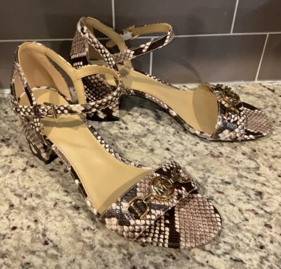 MICHAEL KORS Women’s Sz 8.5 M Natalie Block Heel Sandal 45R5KNTM2E Natural NEW - Image 1 of 4