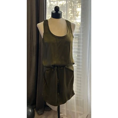 Nili Lotan Silk Dress Medium Mini Olive Green Racerback Adjustable Waist Tie - Image 1 of 4
