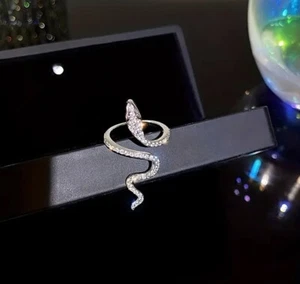 Silber Schlangenring Zirkonia Schmuck für Damen Partyring verstellbar - Bild 1 von 9