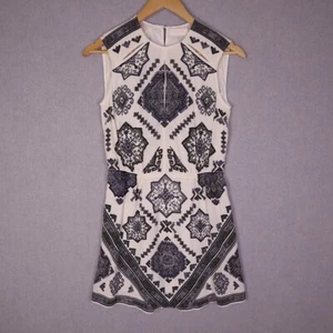 Sass & Bide Size 6 AUS Fit & Flare Short Dress White Navy Paisley 100% Silk - Picture 1 of 11