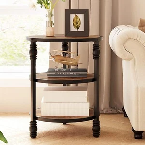 Wooden Side End Table 3-Tier Sofa Small Round Coffee Table Bedside Night Stand - Picture 1 of 9