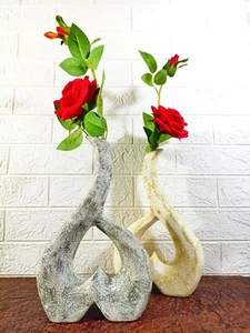 70s Vintage Style Swan Shaped (Set Of 2) Black And Yellow Vase For Home Decor - Picture 1 of 5