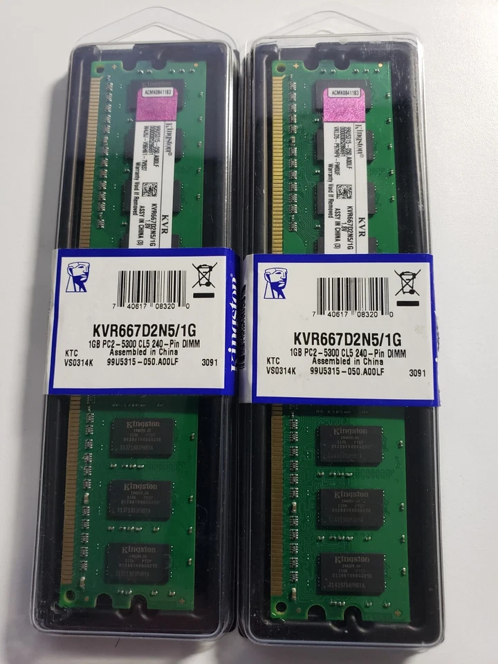  2GB Kingston PC2-5300 (DDR2-667) 2X1 GB DIMM Memory... - Image 1 of 1