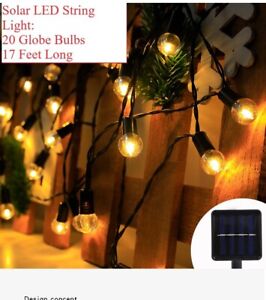 Solar String Light 20 LED Bulbs 17ft Patio Party Yard Wedding Waterproof Outdoor