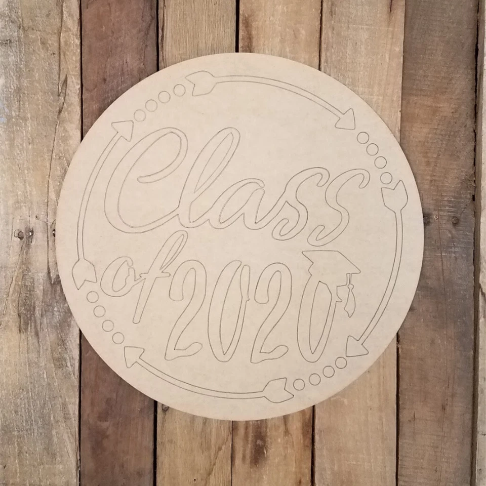 Placa circular de graduación clase de 2020, recorte artesanal de madera, forma pintura por línea Foto 1 de 1