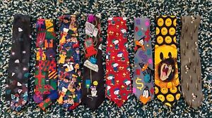 VTG 90s Y2k Looney Tunes Taz Daffy Duck Mickey Mouse Novelty Neckties lot Of 8