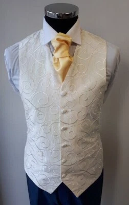 Men's & Boy's Waistcoats In An Ivory Swirl Design, Ideal For Weddings - Image 1 of 2