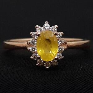 .70ct Canary Yellow Sapphire & White Sapphire 14K Rose Gold 925 Silver Ring SZ 6