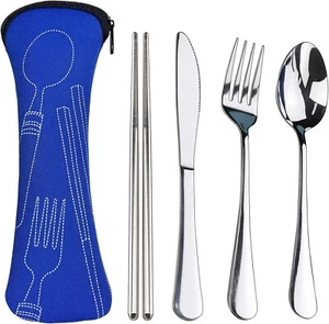 Portable Silverware Home Travel Camping Utensils Case Set Stainless Steel 5PCS - Picture 1 of 10