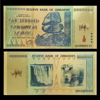Zimbabwe 100 Quintillion Dollars Gold Foil Banknote Rhinoceros - Image 1 of 4