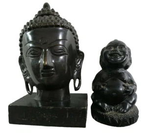 Coco Joe's Buddha Lot of 2 Hawaii Lava Sitting Smiling Big Belly Meditation - Picture 1 of 5