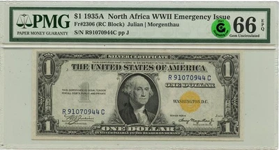 1935A $1 N. Africa WWII Emergency Issue Fr# 2306 PMG Gem66 EPQ GCC Green - Image 1 of 2