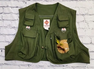 Vintage Columbia Fishing Vest Size XL Green USA Made Water Repellent Fabric - Picture 1 of 7