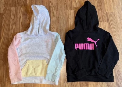 2 Puma Niña Sudadera con Capucha Talla XS (5/6) Negro y Multicolor Pullover Sudadera Logo Foto 1 de 4