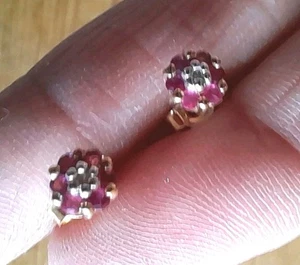 9ct Ruby and Diamond Cluster Earrings - Picture 1 of 6