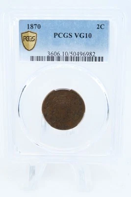 1870-P PCGS VG10BN Two (2) Cent Piece Business Strike 2C - Image 1 of 2