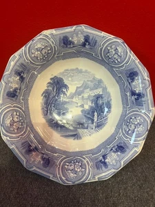 Antiguo cuenco de transferencia azul GNR Inglaterra escena oriental 14" octogonal - Imagen 1 de 4