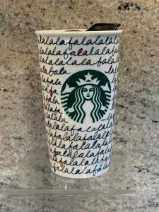 2011 Starbucks Coffee Holiday Christmas Falalala 12oz Ceramic Mug Cup w/ Lid - Picture 1 of 7